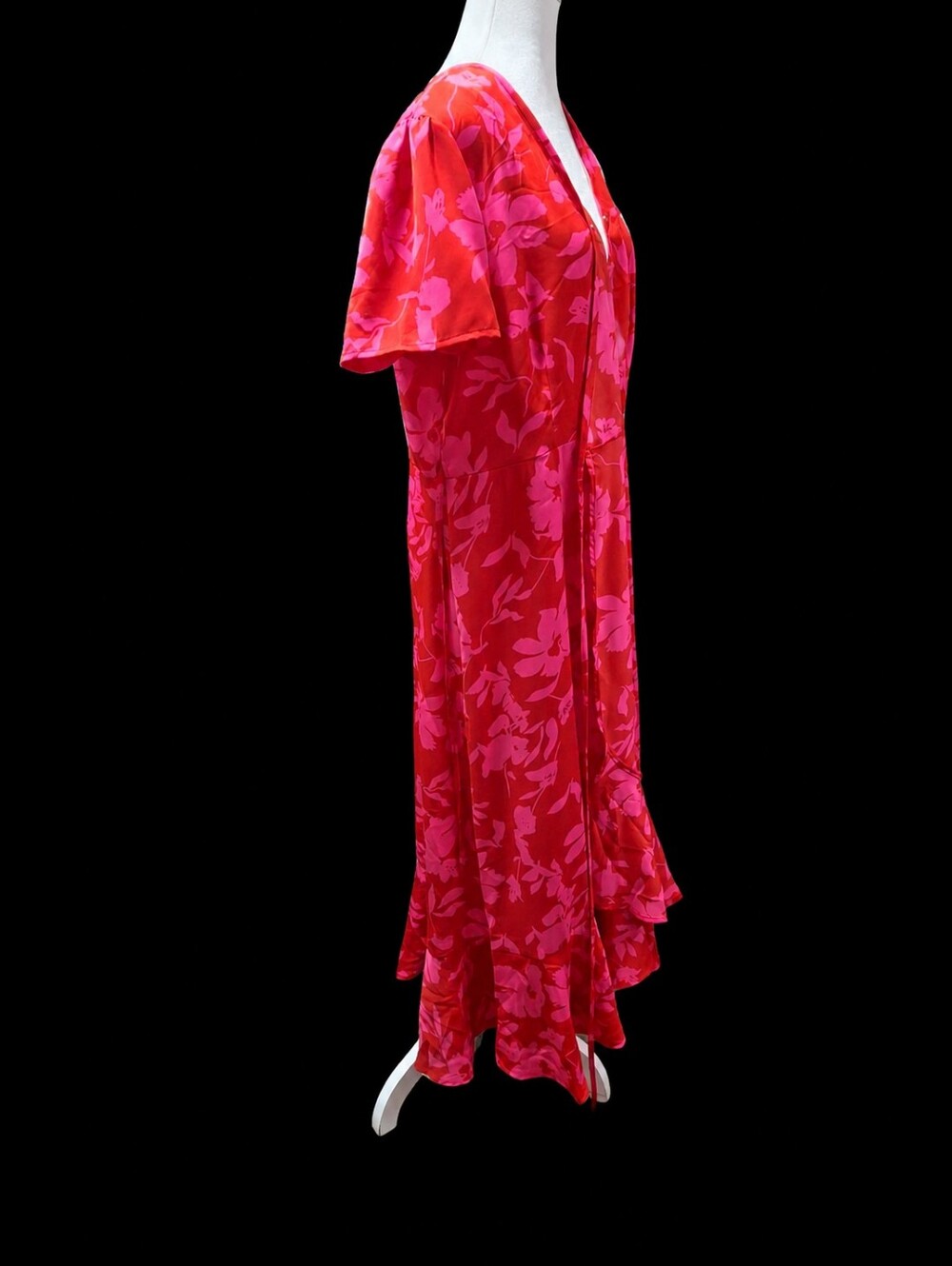 Tropical Floral Wrap Dress Maxi Pink Red Tie Waist Short Sleeve Women Size Small - Picture 4 of 14